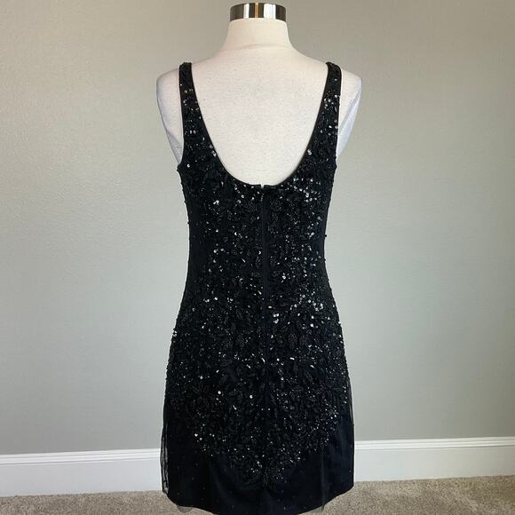 Adrianna Papell Sequined Mini Sheath Cocktail Dress Black Size 8 Sleeveless - Picture 4 of 11